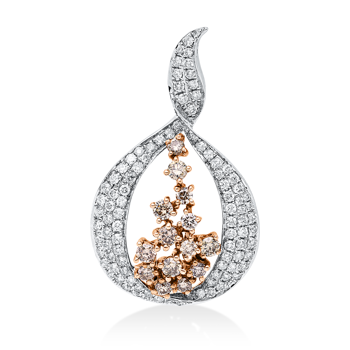 diamond full cut  modern woman pendant in whitegold / rosegold