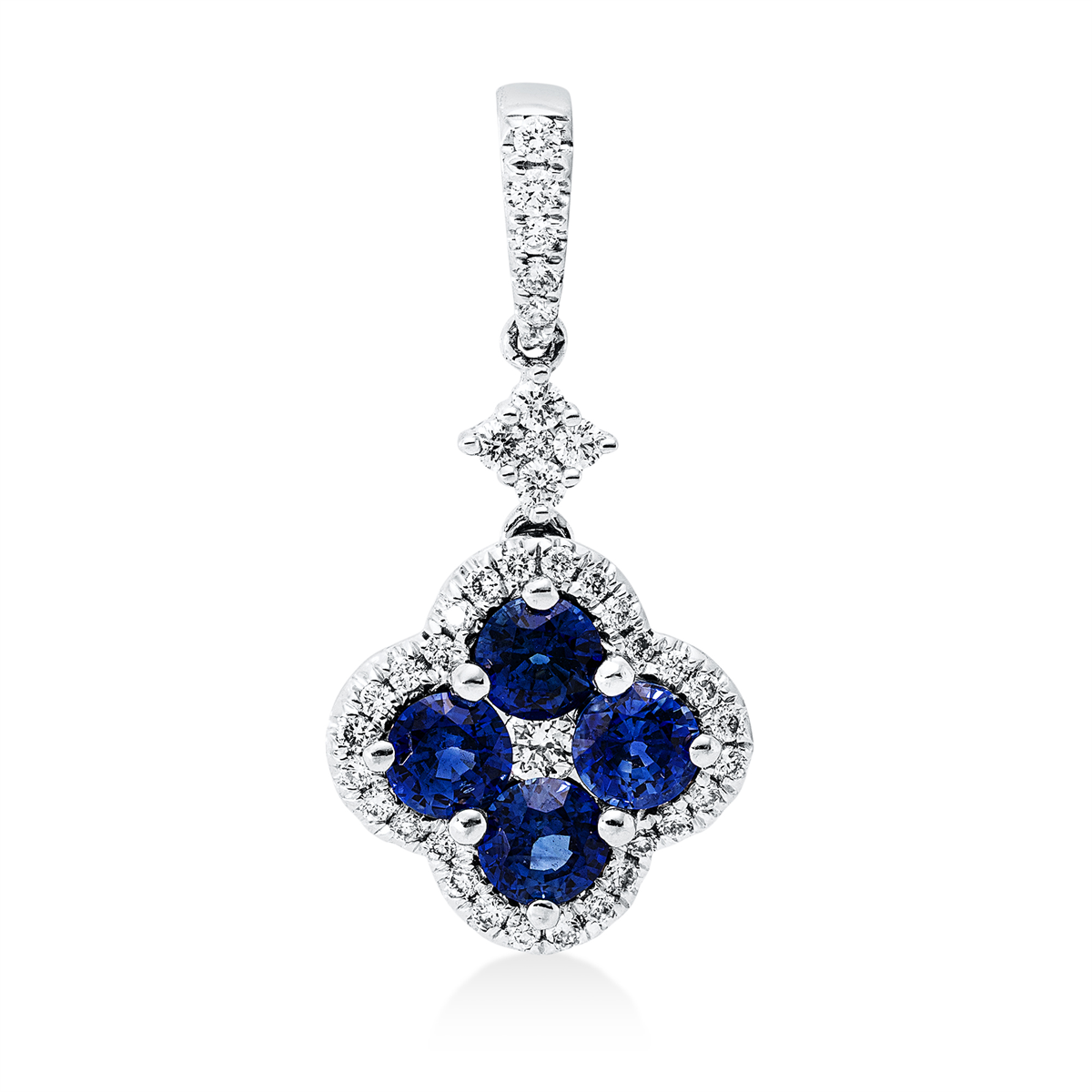 diamond full cut sapphire colored stone classic pendant in white gold