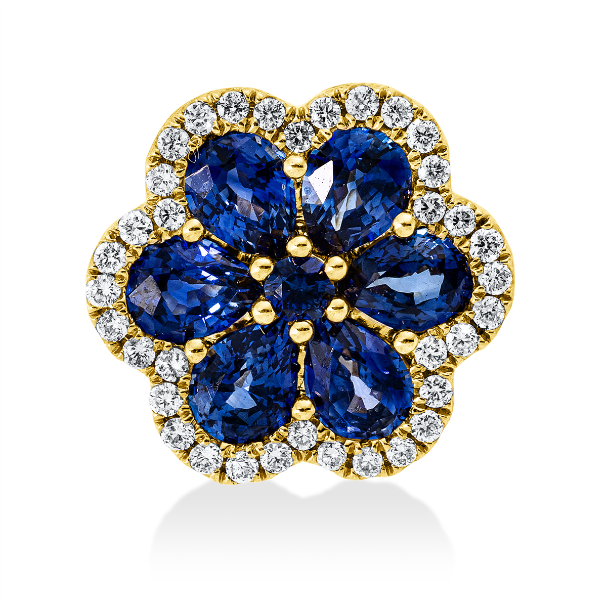 diamond full cut sapphire colored stone classic pendant in yellow gold