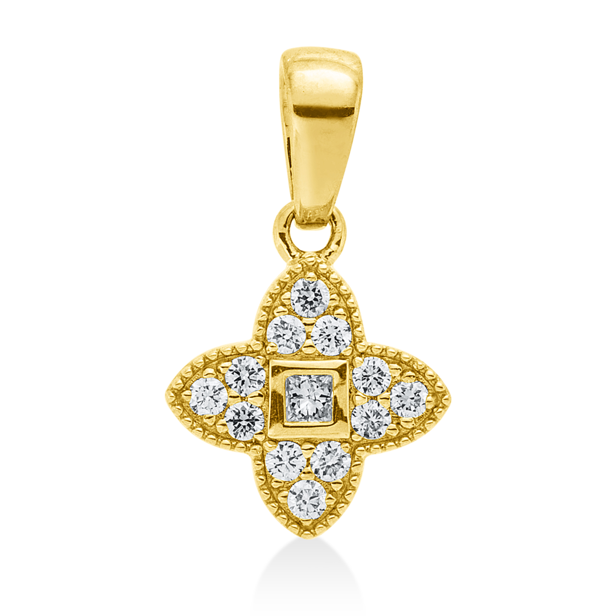 diamond full cut  baguette illusion pendant in yellow gold