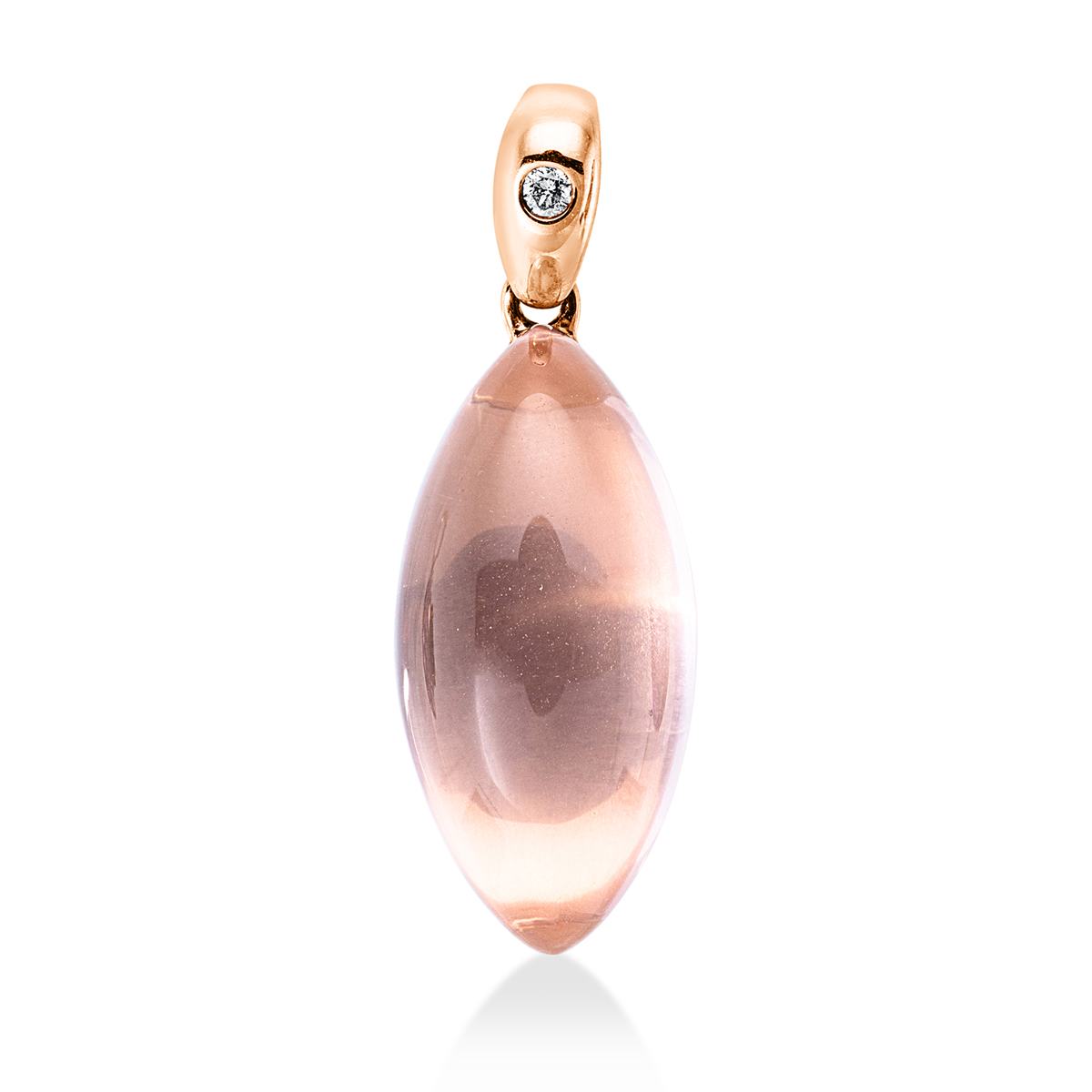 diamond full cut rose quartz colored stone fashion pendant in red gold