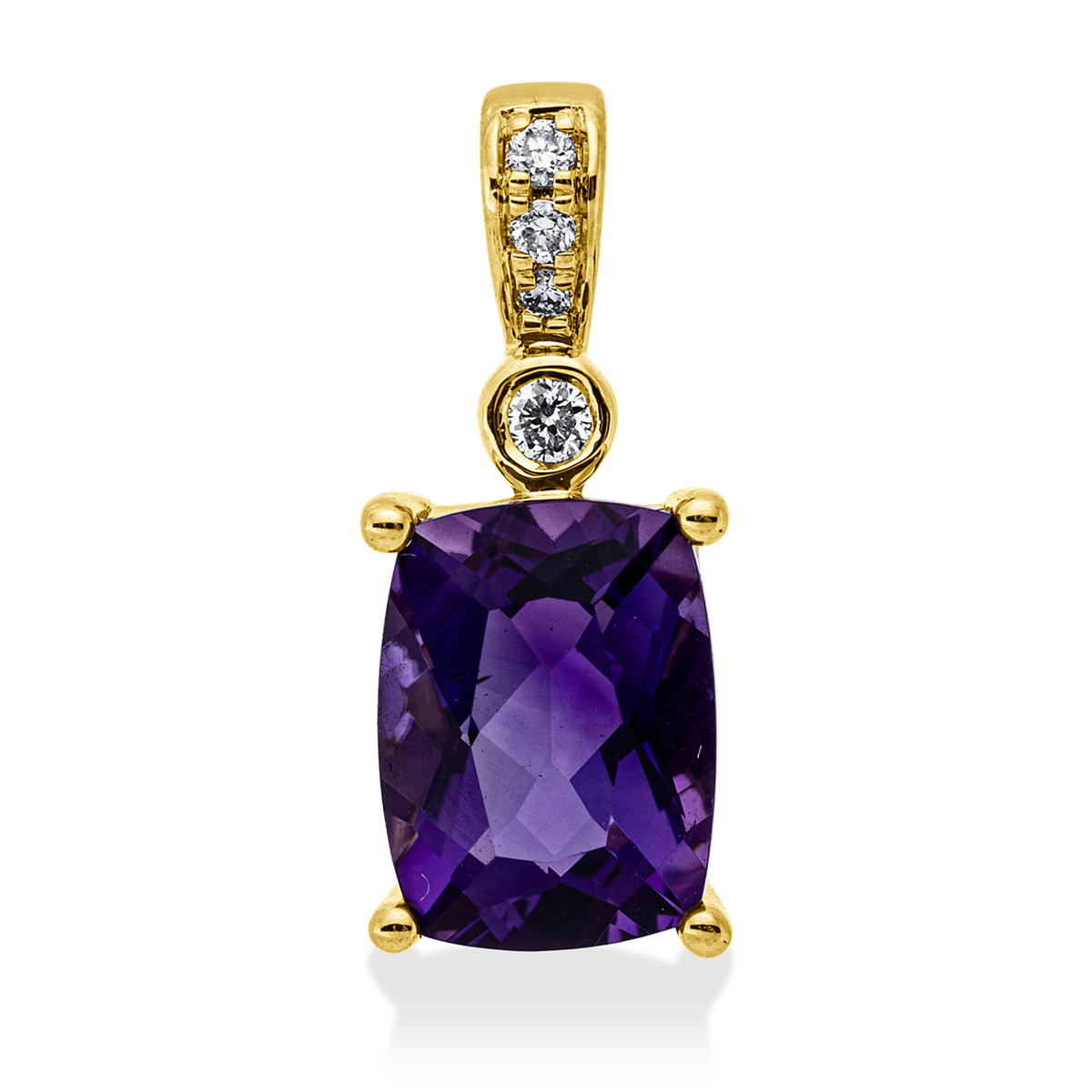diamond full cut amethyst colored stone fashion pendant in yellow gold