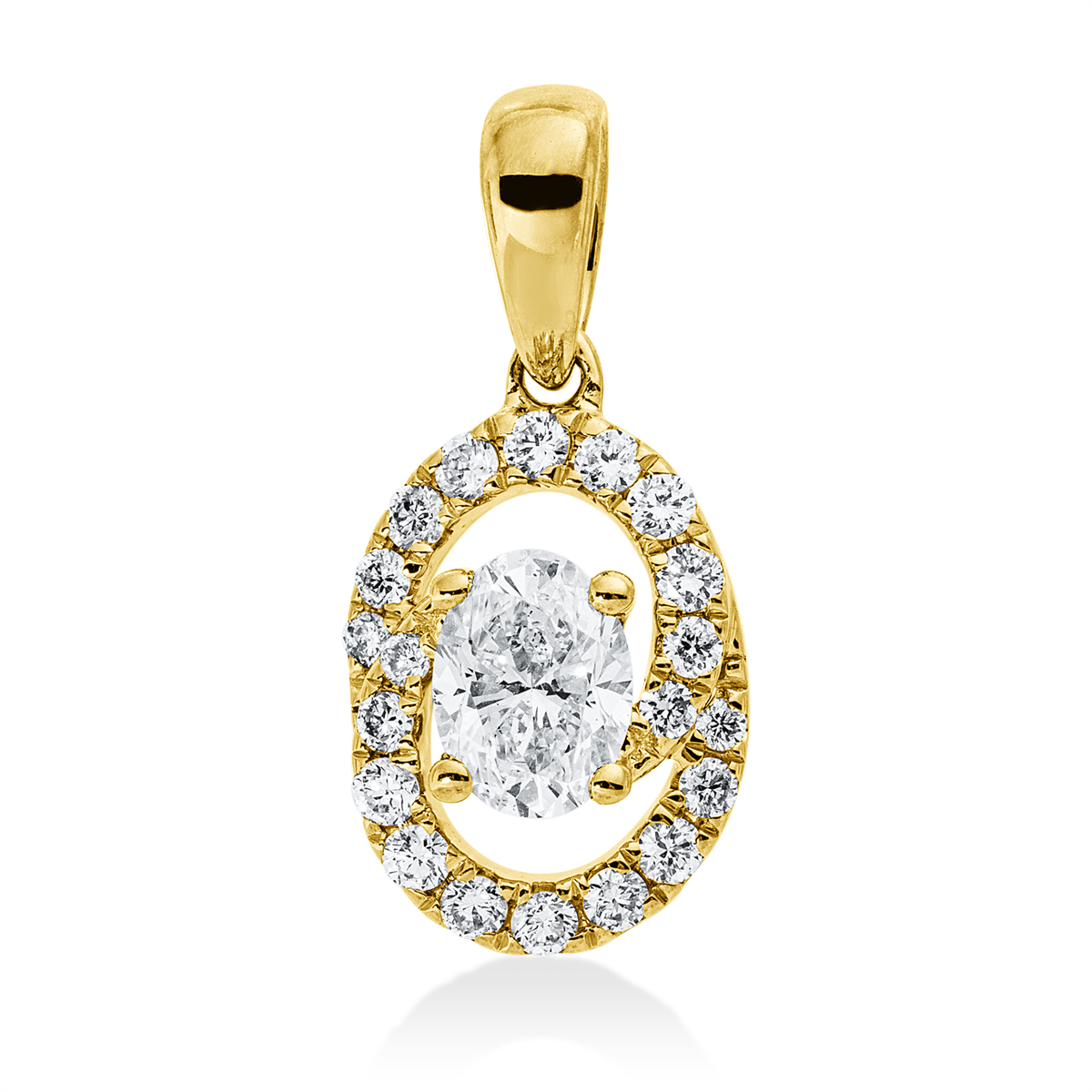 oval  solitaire with accent stones pendant in yellow gold