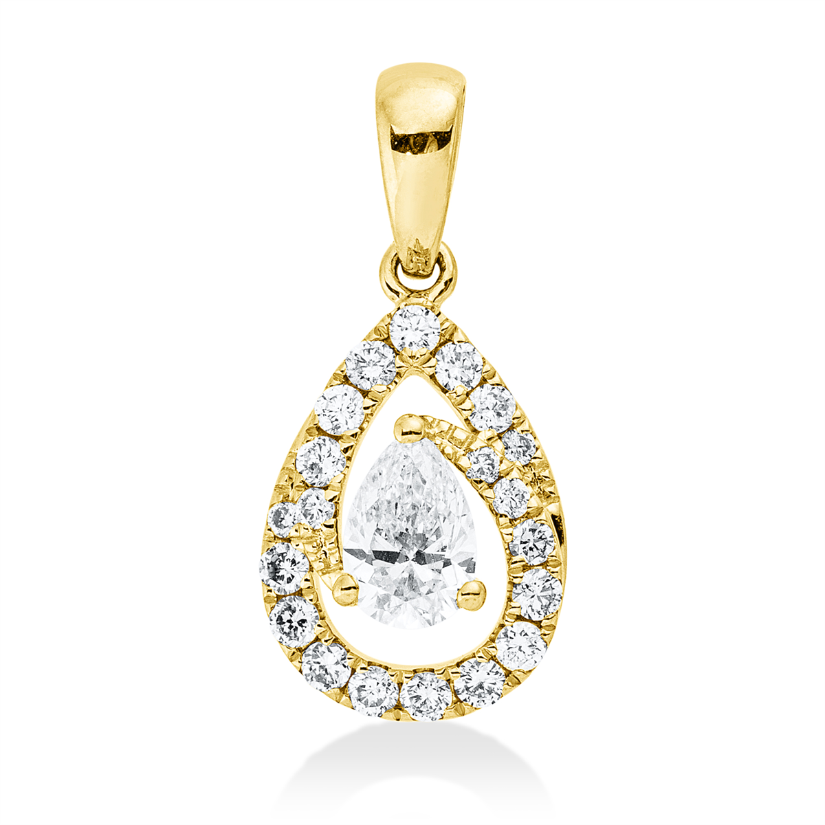 pear shape  solitaire with accent stones pendant in yellow gold