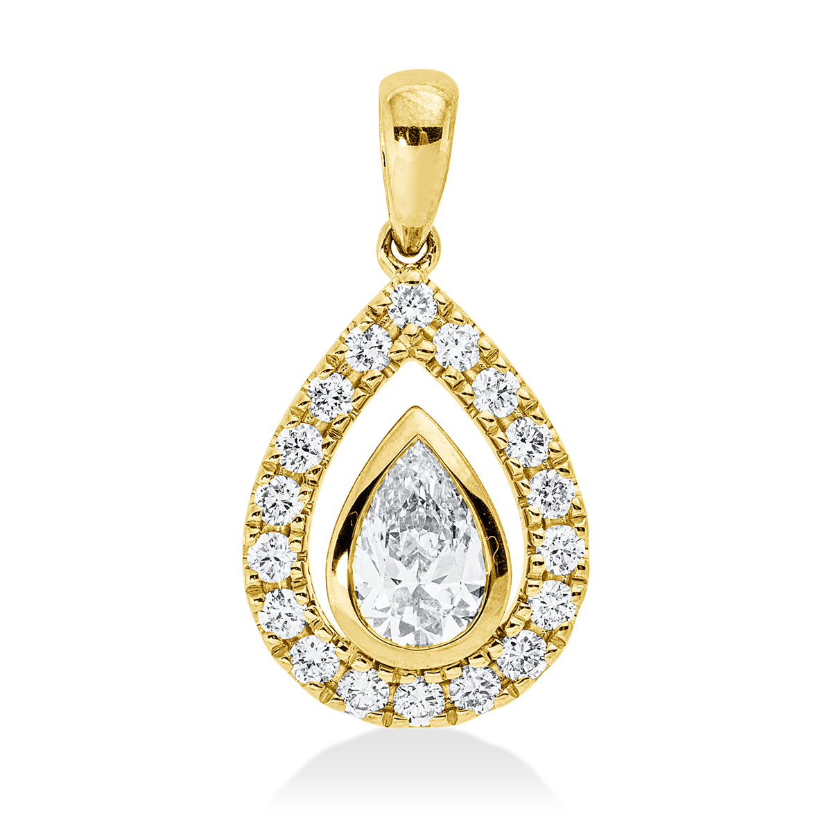 diamond full cut  solitaire with accent stones pendant in yellow gold