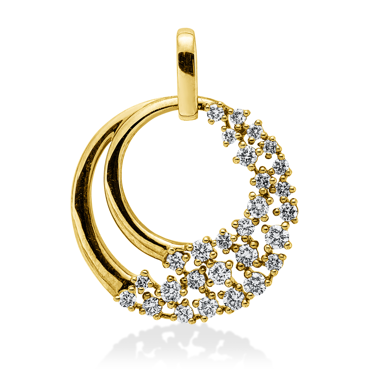 diamond full cut  modern woman pendant in yellow gold