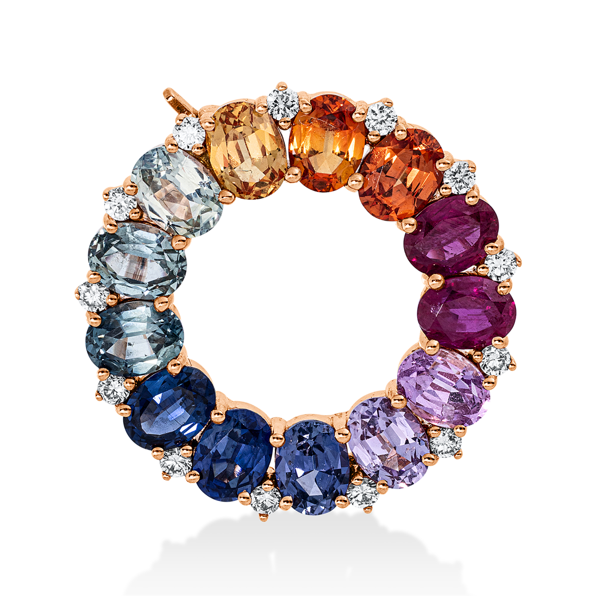 diamond full cut sapphire colored stone classic pendant in red gold