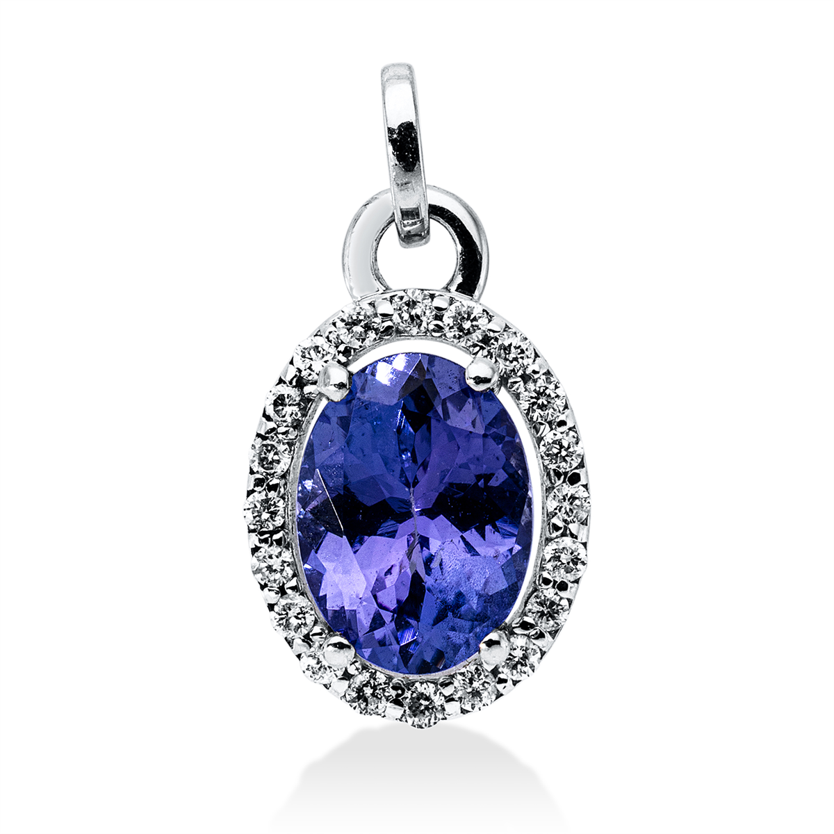 diamond full cut tanzanite colored stone classic pendant in white gold