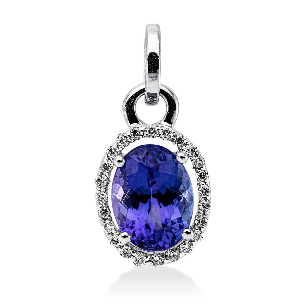 diamond full cut tanzanite colored stone classic pendant in white gold