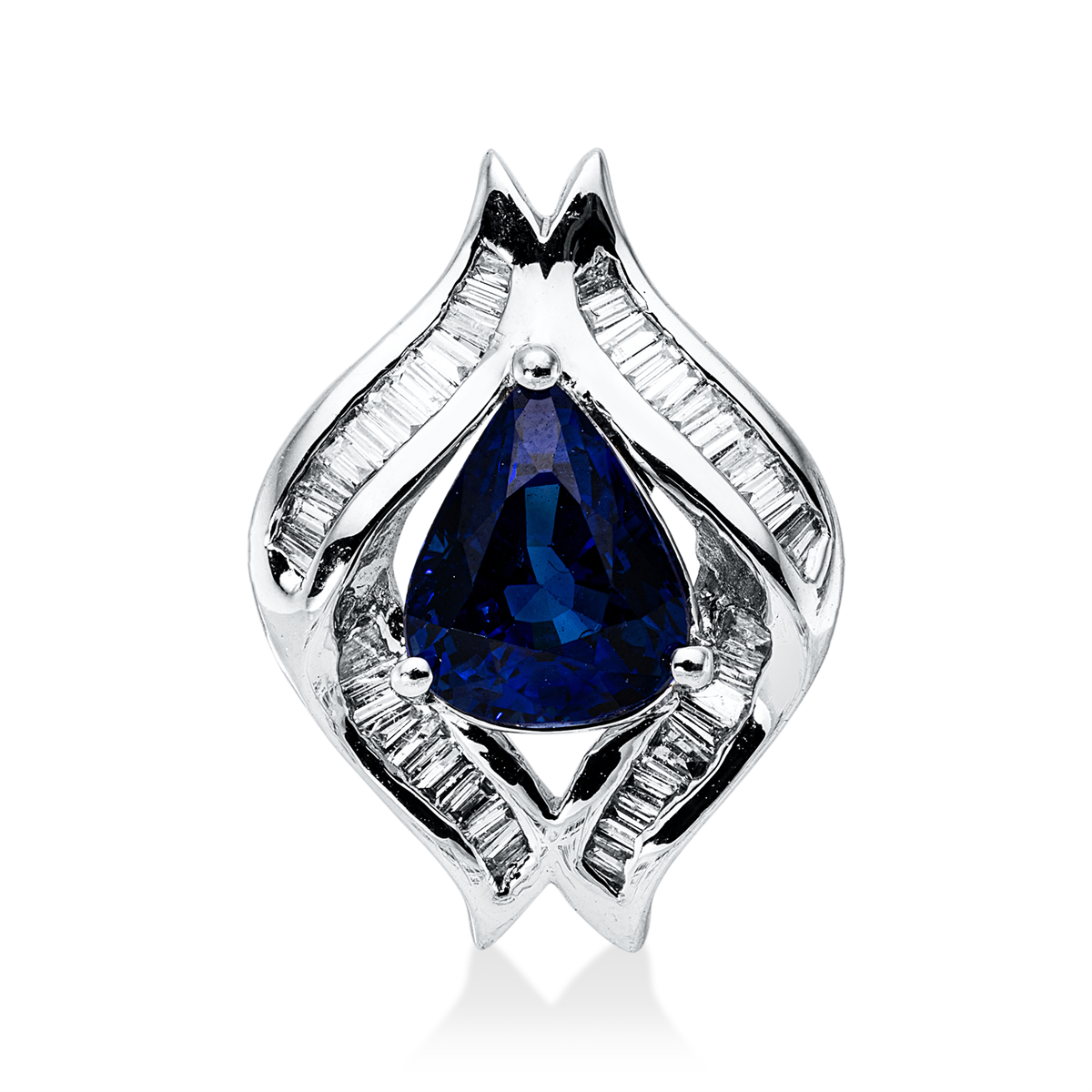 taper sapphire colored stone classic pendant in white gold