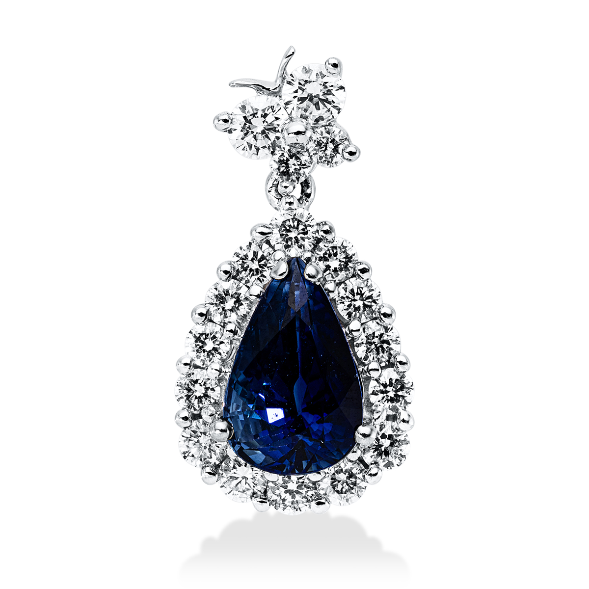 diamond full cut sapphire colored stone classic pendant in white gold