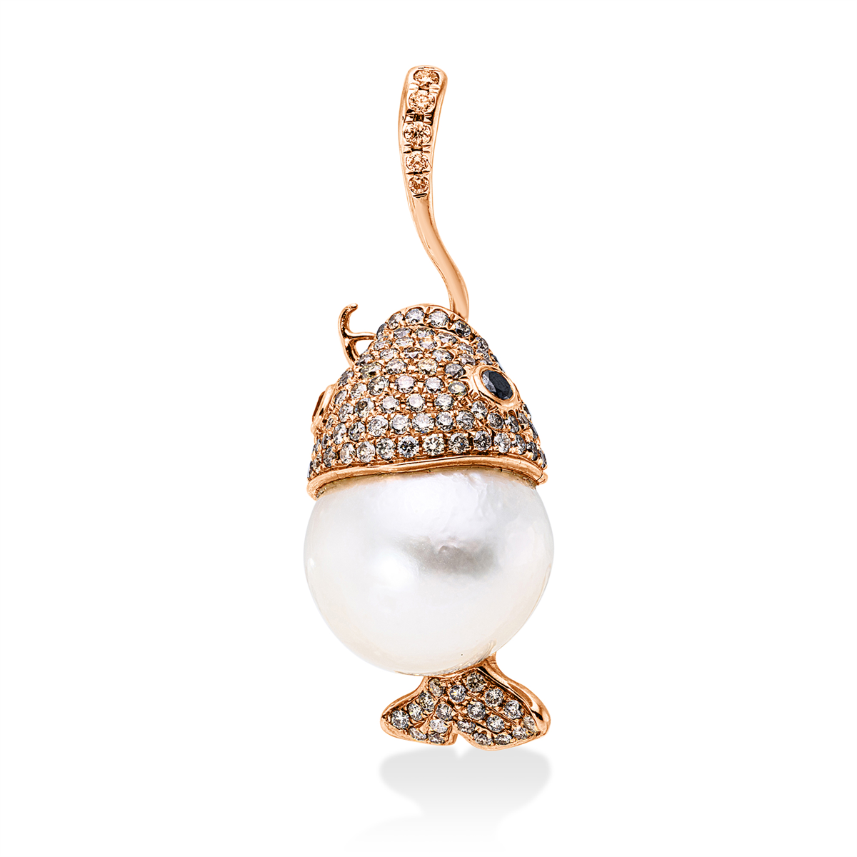 diamond full cut  pearl pendant in red gold