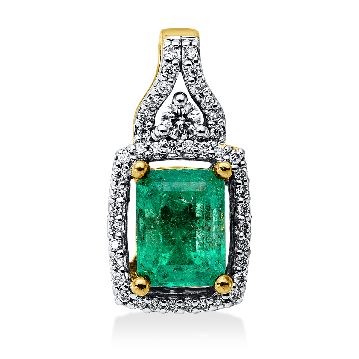 diamond full cut emerald colored stone classic pendant in yellow gold / white gold