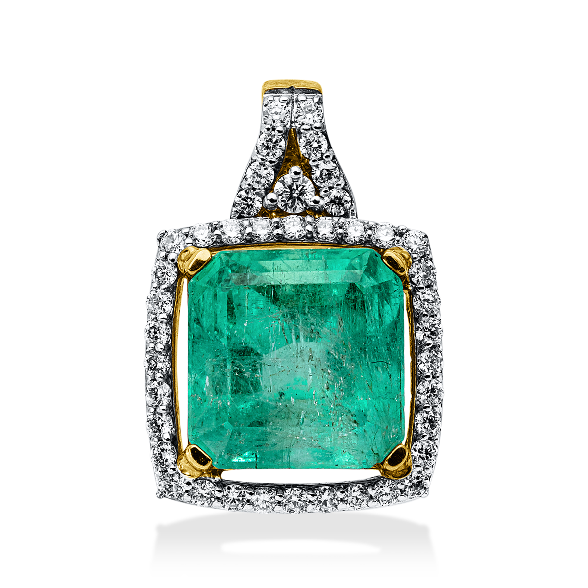 diamond full cut emerald colored stone classic pendant in yellow gold / white gold