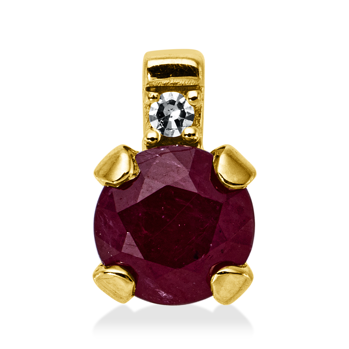 diamond single cut ruby colored stone classic pendant in yellow gold