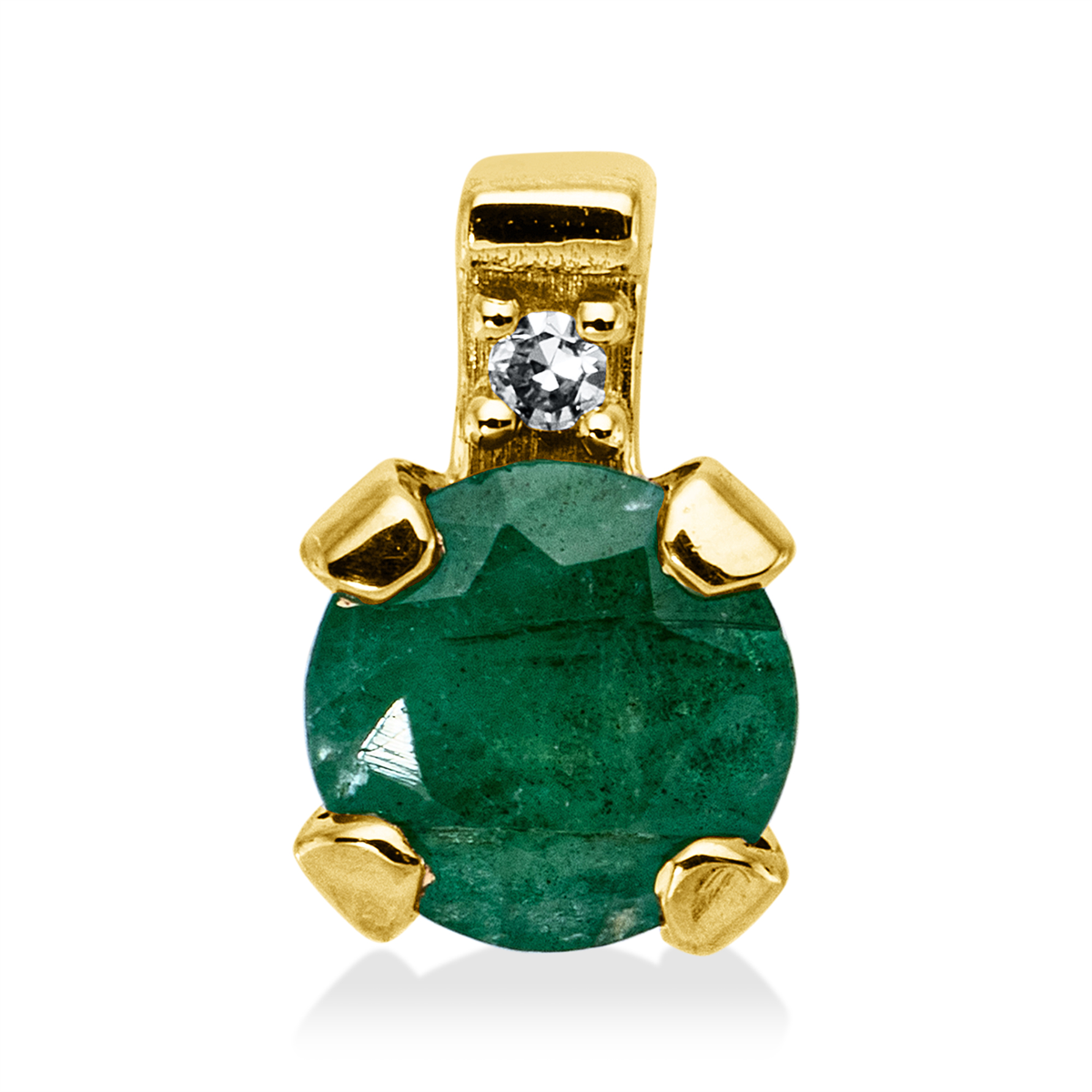 diamond single cut emerald colored stone classic pendant in yellow gold