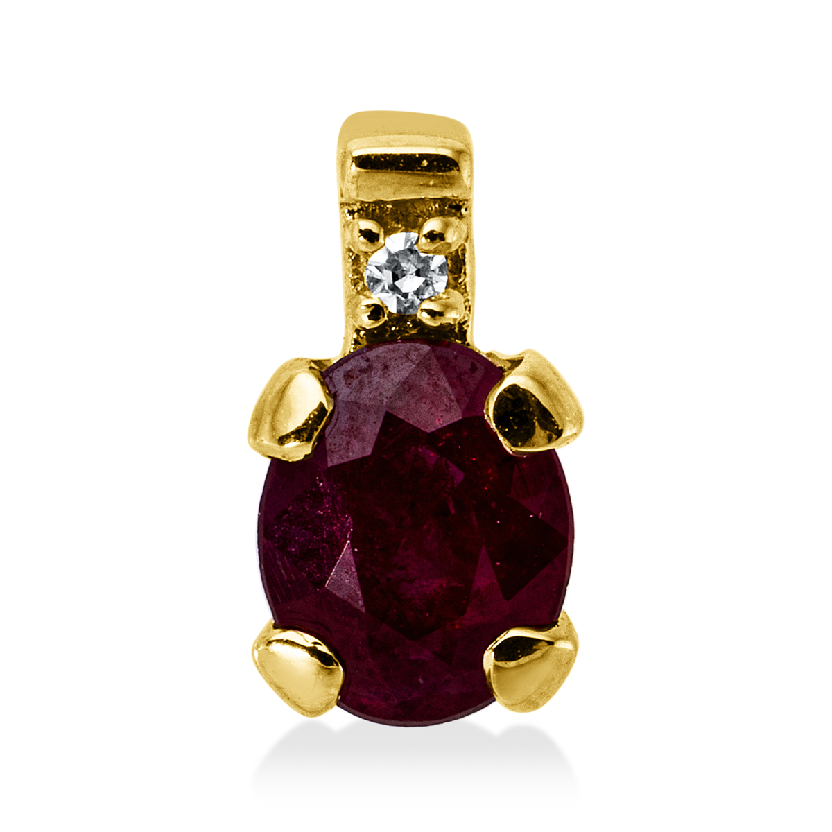 diamond single cut ruby colored stone classic pendant in yellow gold