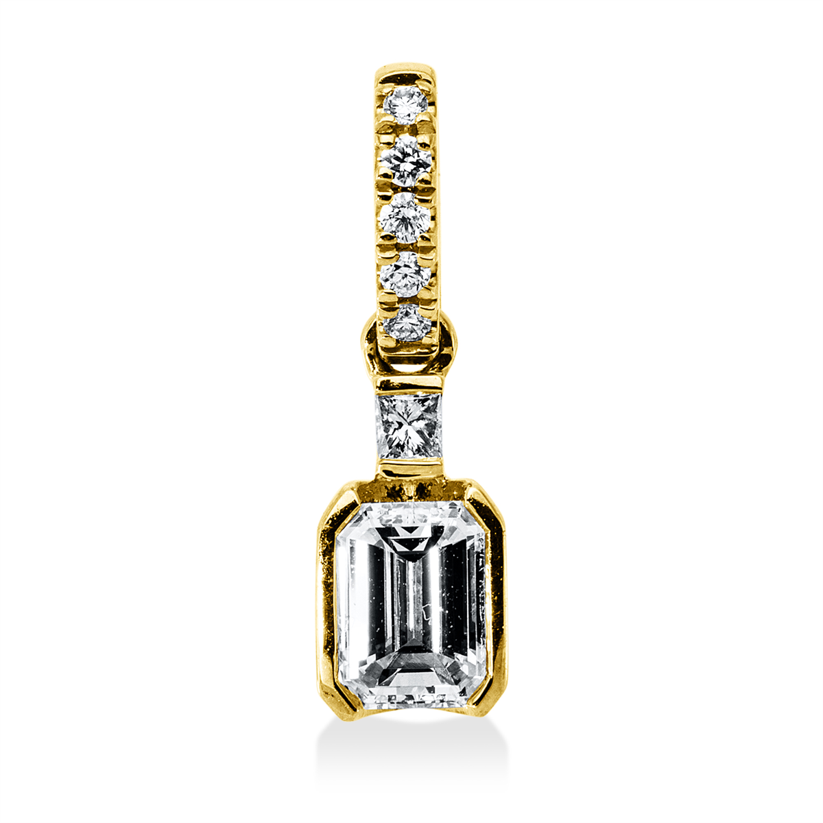 emerald cut  baguette pendant in yellow gold