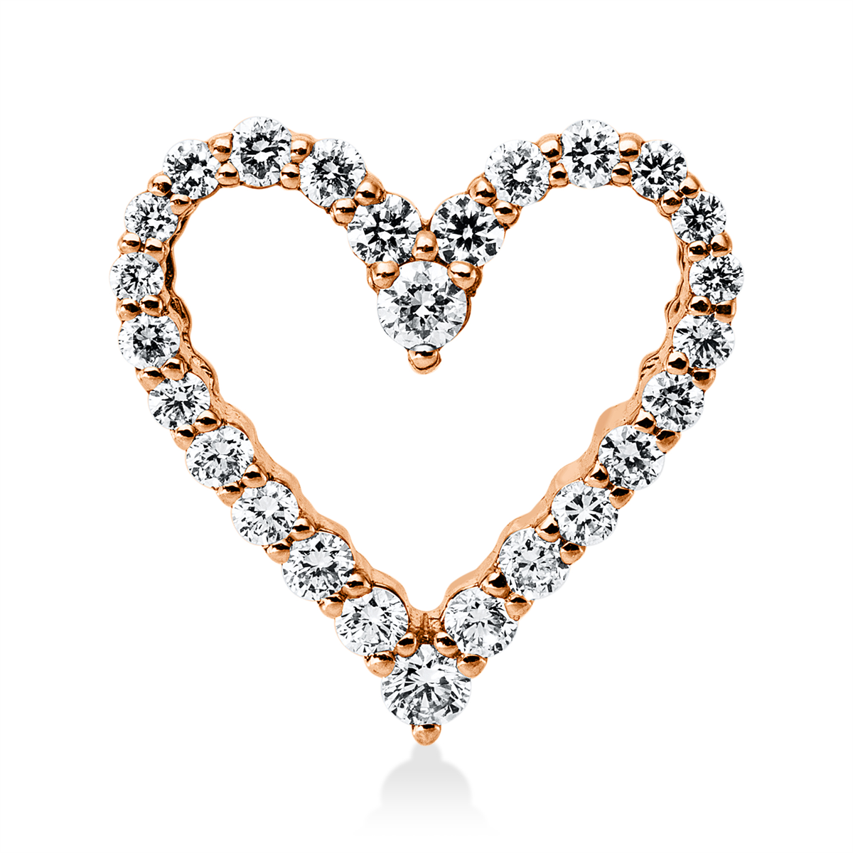 diamond full cut  heart pendant in red gold