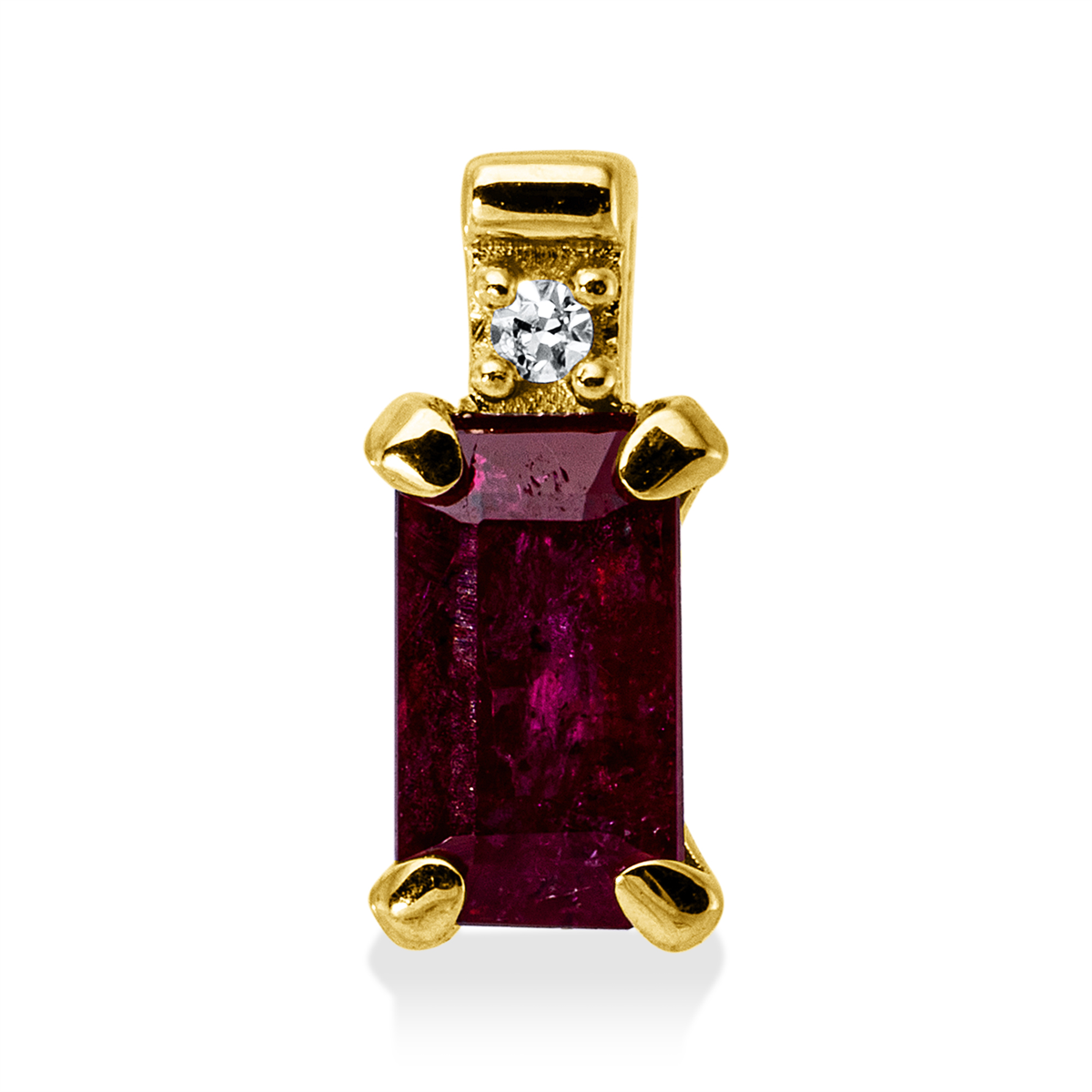 diamond single cut ruby colored stone classic pendant in yellow gold