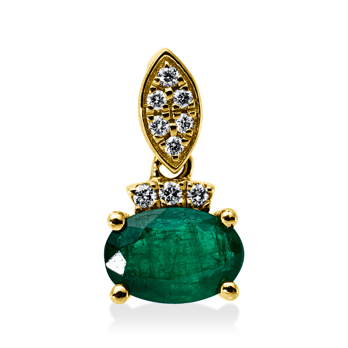 diamond full cut emerald colored stone classic pendant in yellow gold