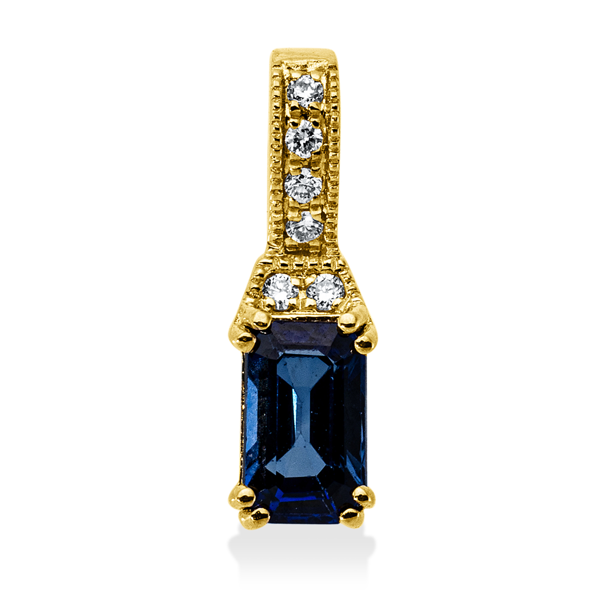diamond full cut sapphire colored stone classic pendant in yellow gold