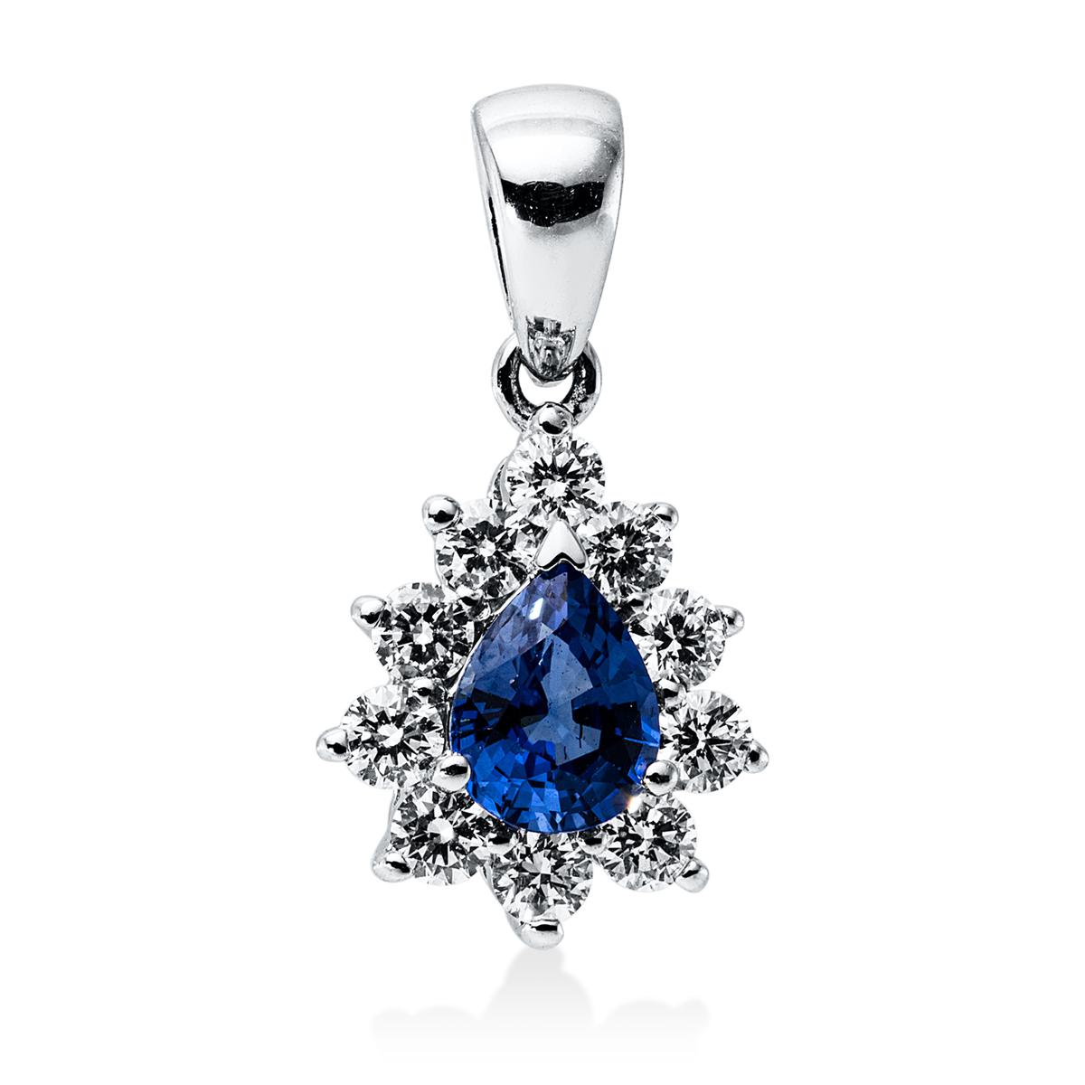 diamond full cut sapphire colored stone classic pendant in white gold