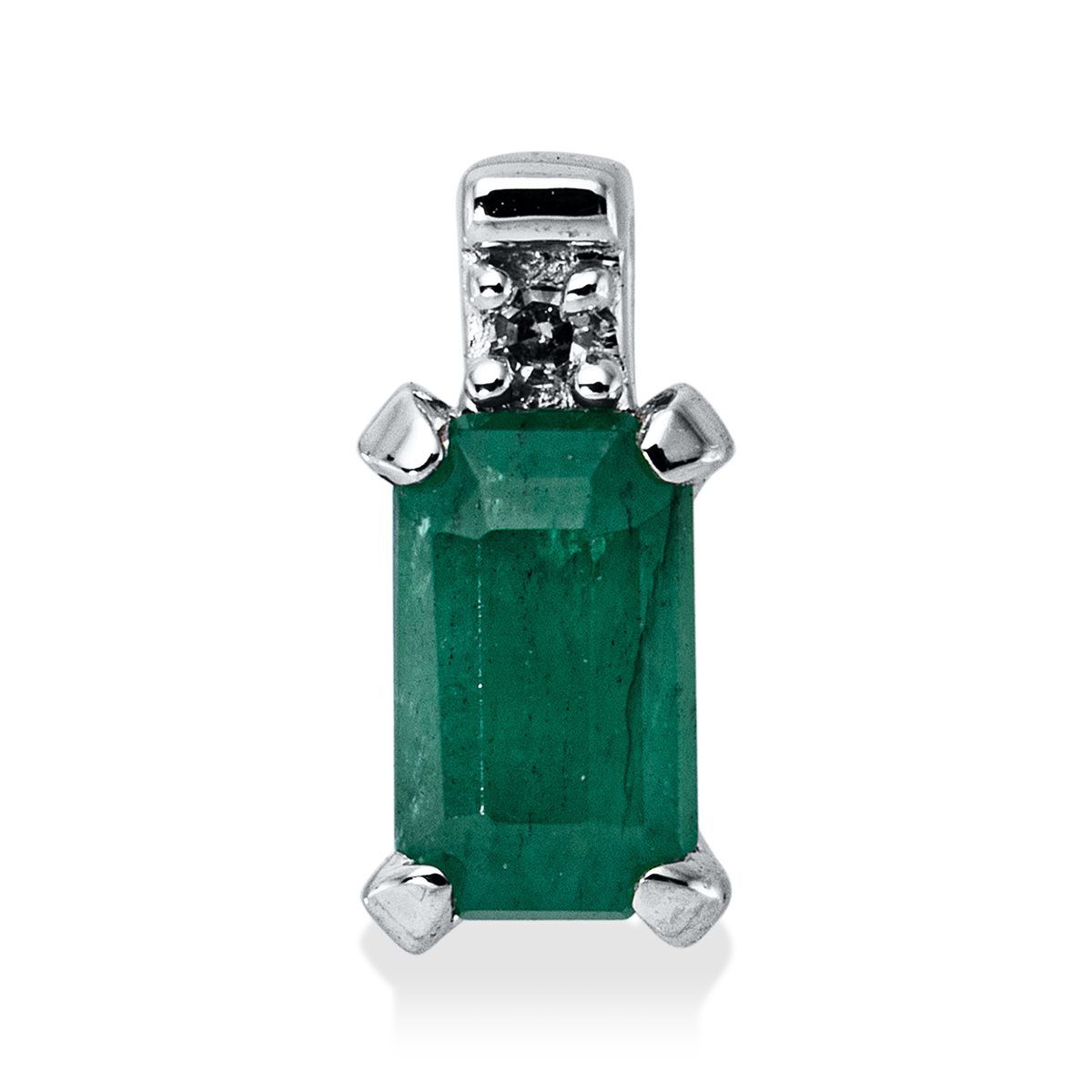 diamond single cut emerald colored stone classic pendant in white gold