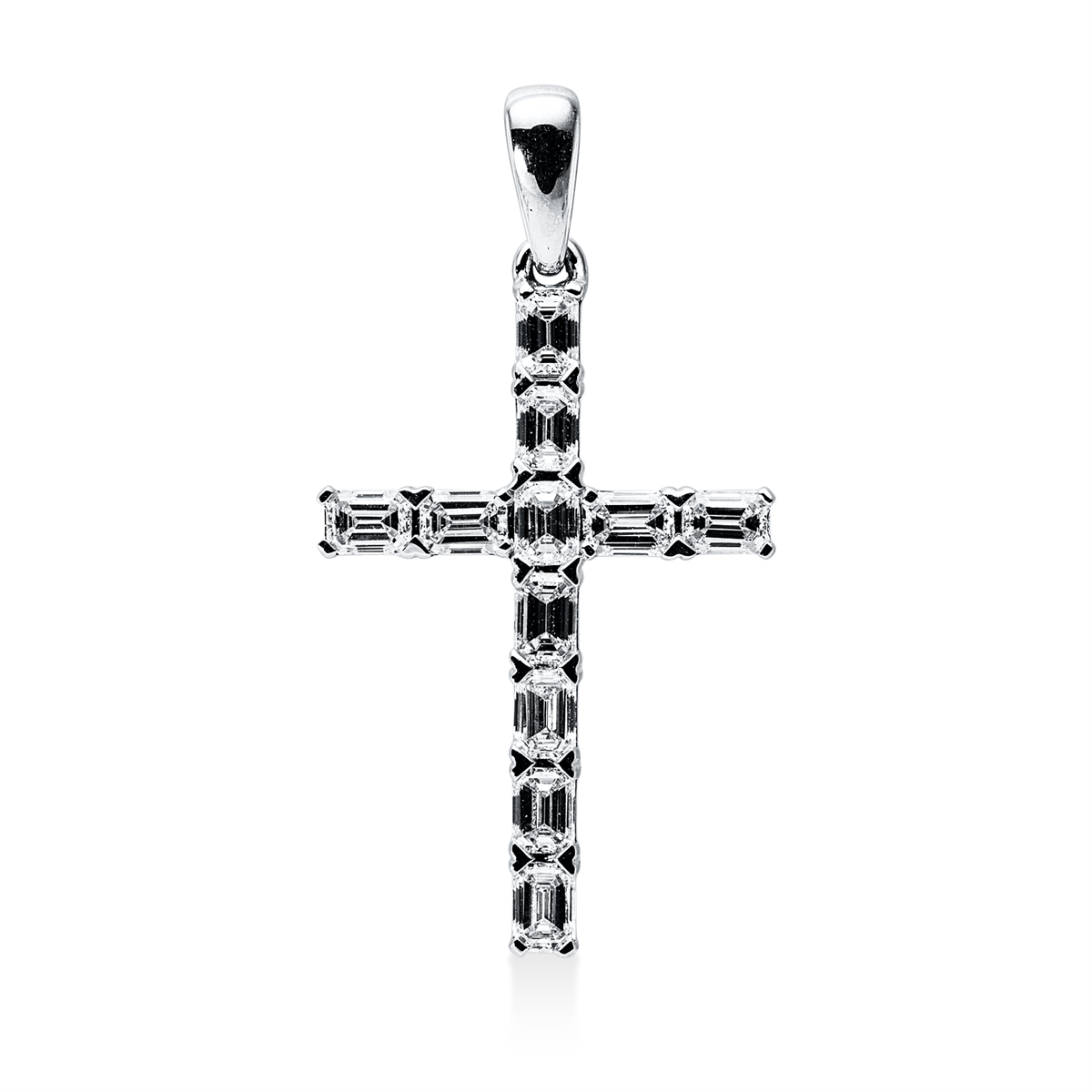 emerald cut  cross pendant in white gold