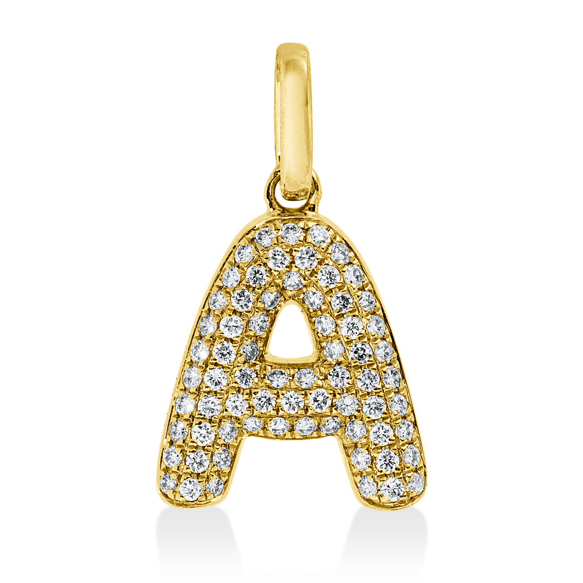 diamond full cut  letter pendant in yellow gold