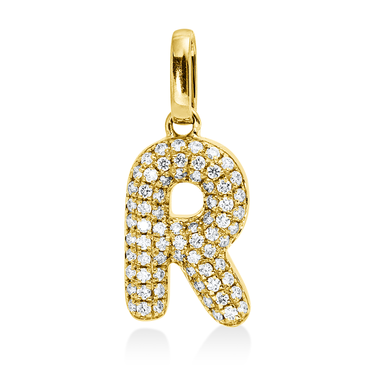 diamond full cut  letter pendant in yellow gold