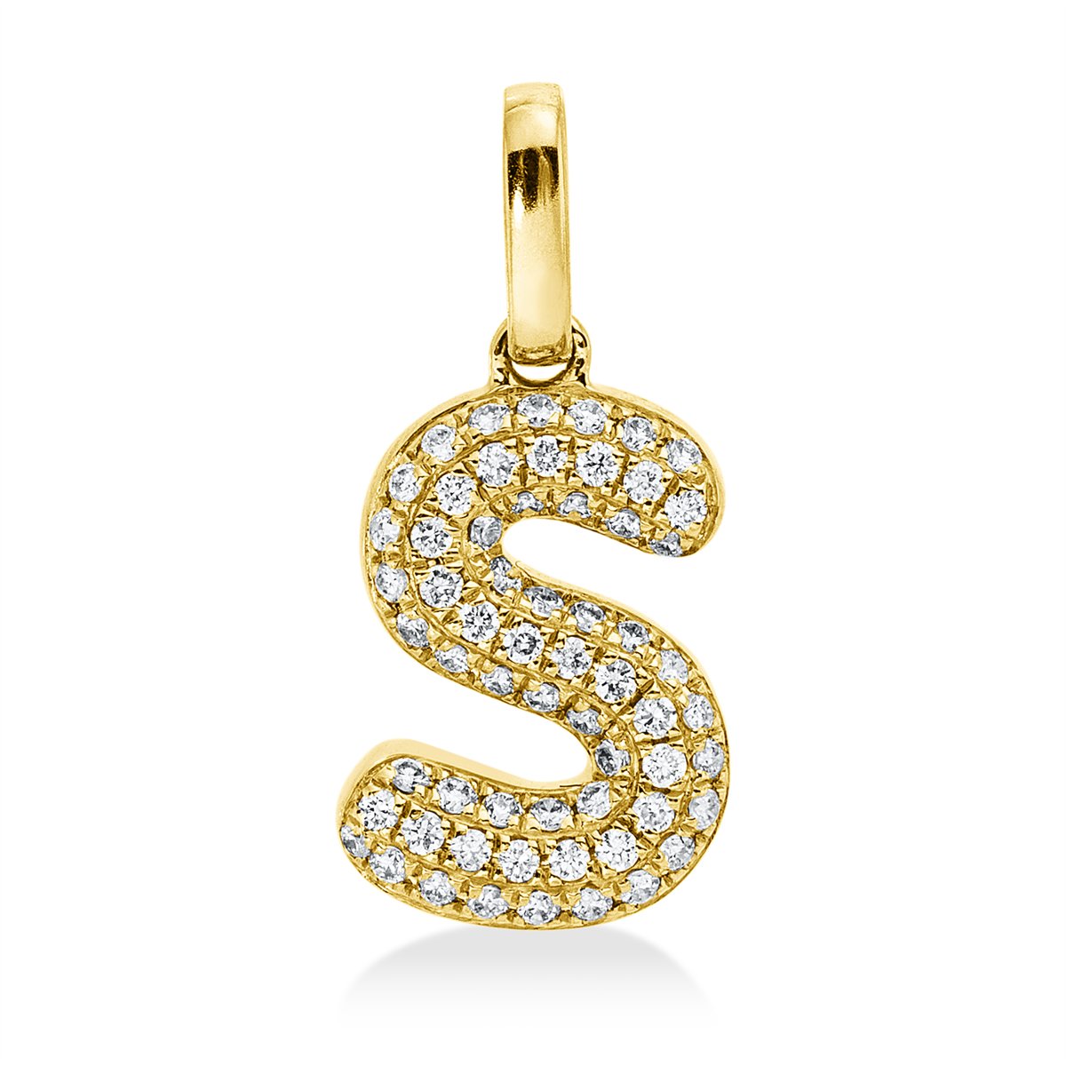 diamond full cut  letter pendant in yellow gold