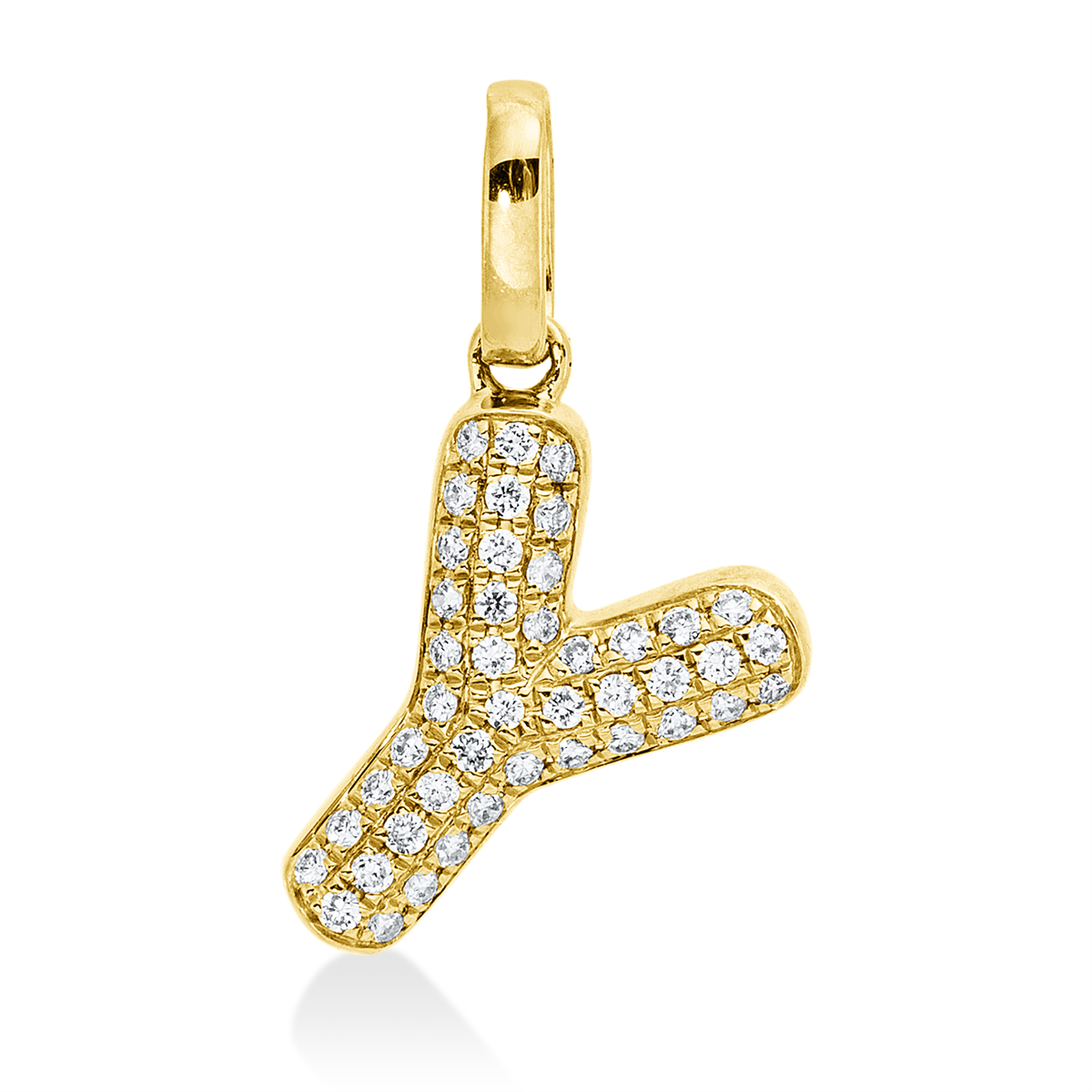 diamond full cut  letter pendant in yellow gold