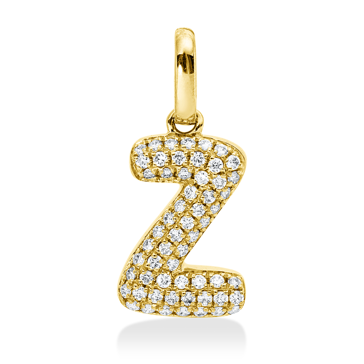 diamond full cut  letter pendant in yellow gold
