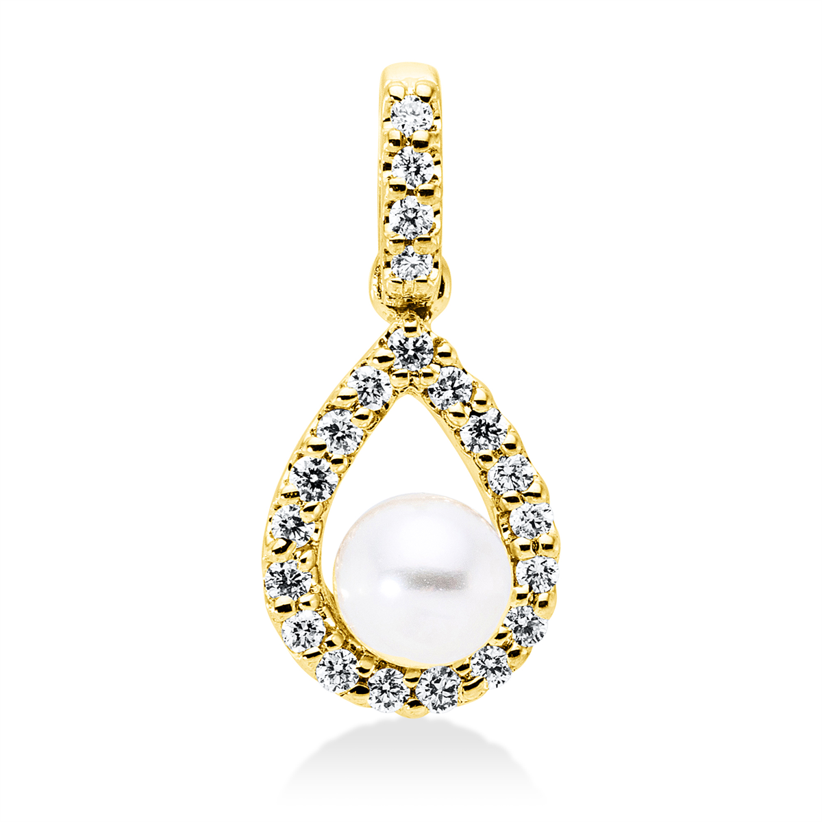 diamond full cut  pearl pendant in yellow gold