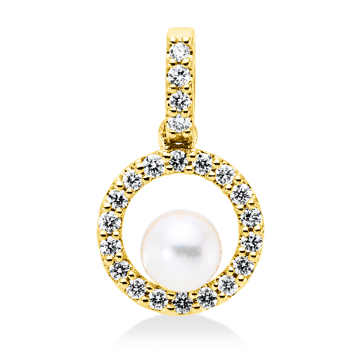 diamond full cut  pearl pendant in yellow gold