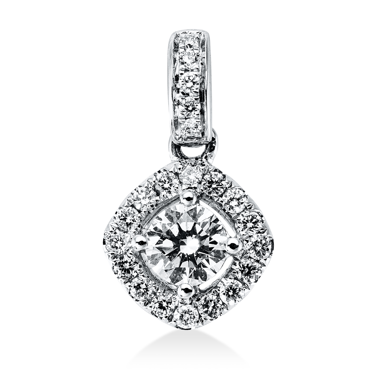 diamond full cut  solitaire with accent stones pendant in white gold