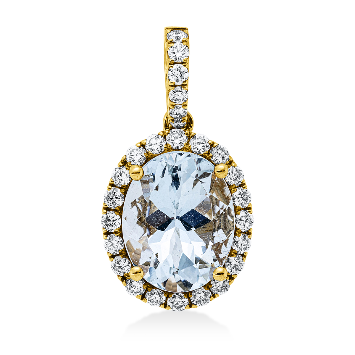 diamond full cut aquamarine colored stone fashion pendant in yellow gold