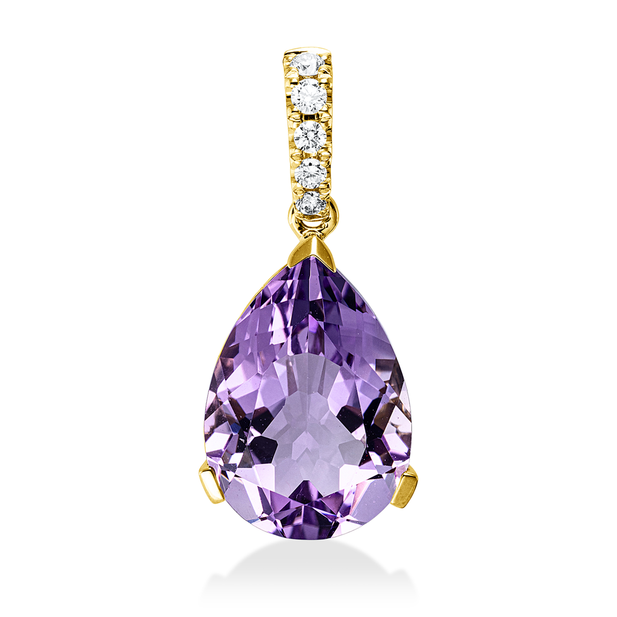 diamond full cut amethyst colored stone fashion pendant in yellow gold