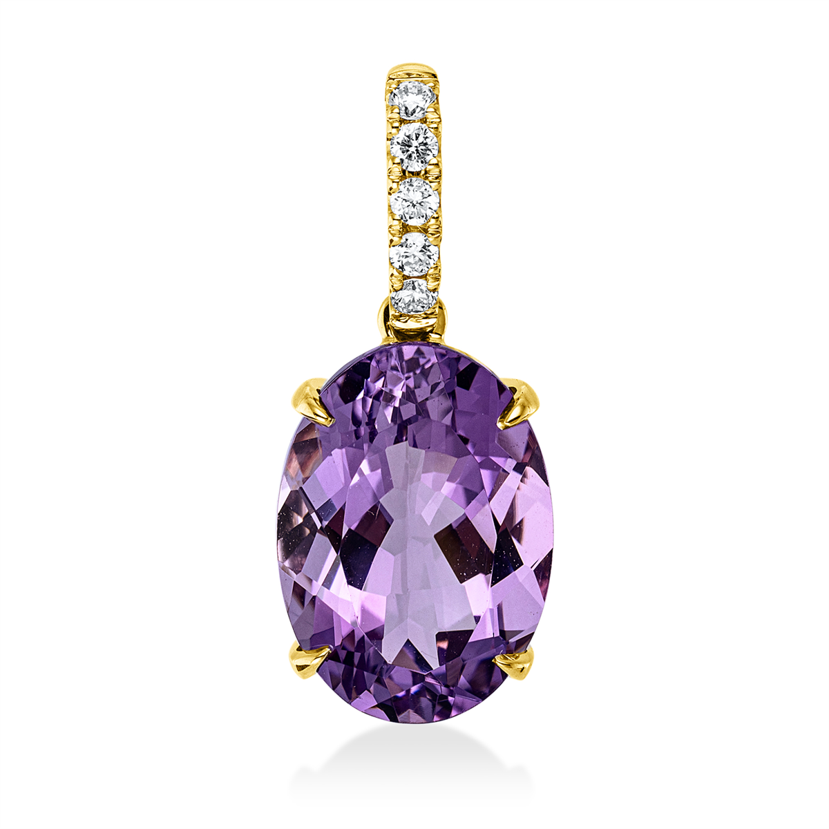 diamond full cut amethyst colored stone fashion pendant in yellow gold
