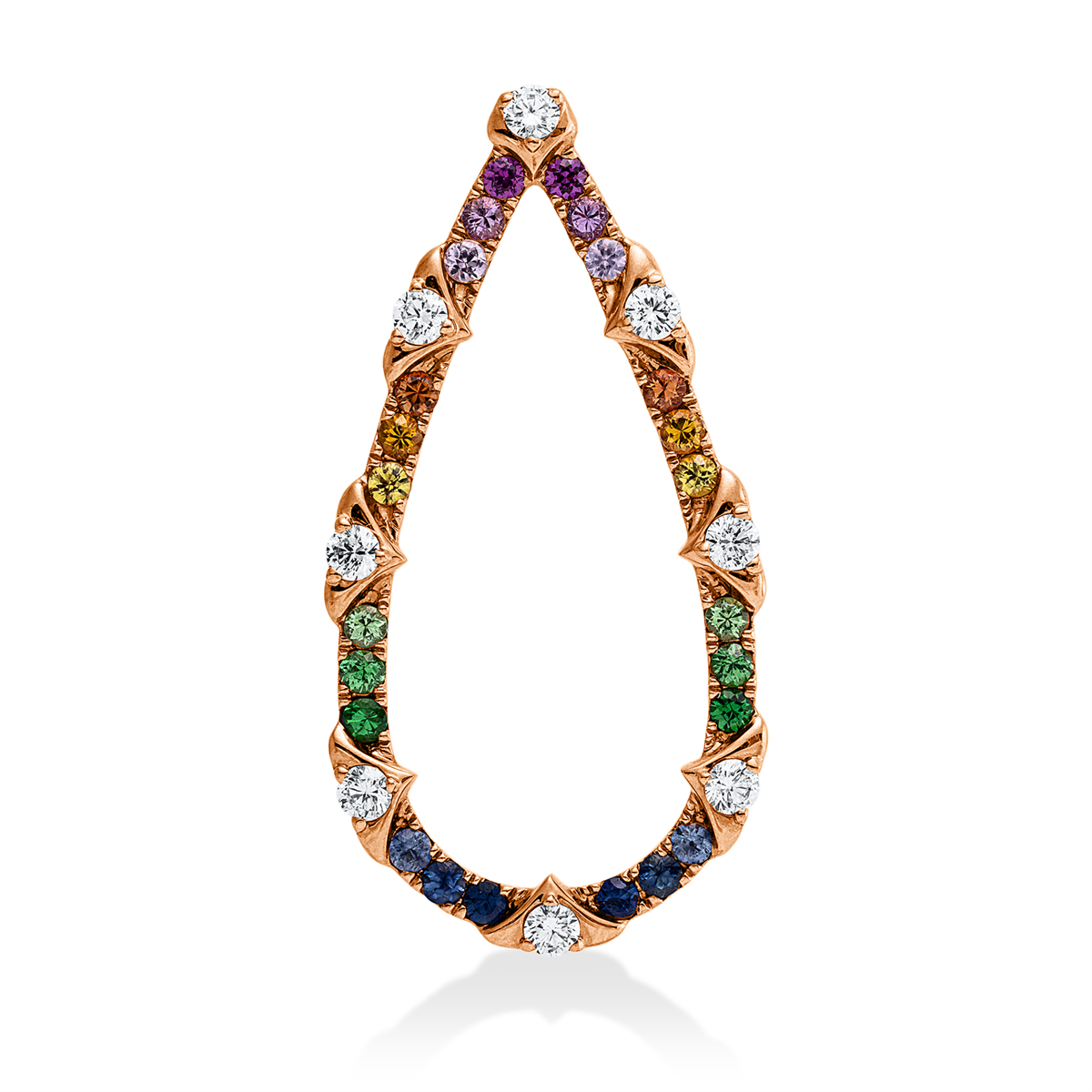 diamond full cut sapphire colored stone classic pendant in red gold