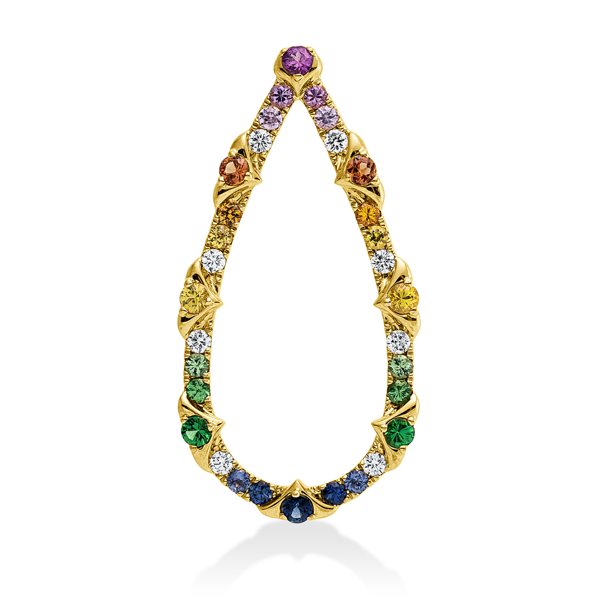 diamond full cut sapphire colored stone classic pendant in yellow gold