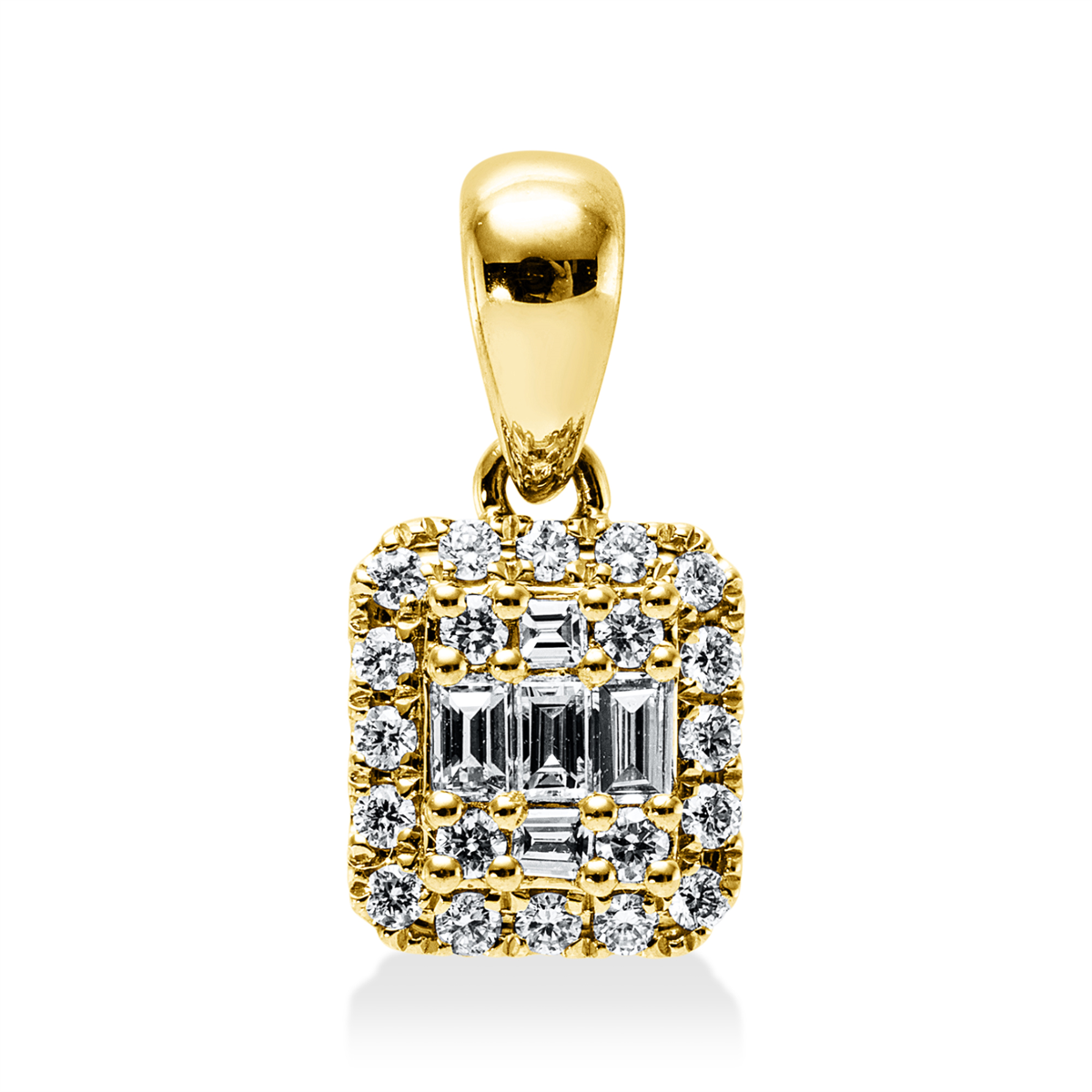 diamond full cut  baguette illusion pendant in yellow gold