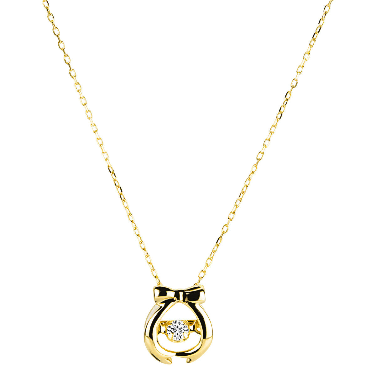 diamond full cut  dancing diamond necklace in yellow gold