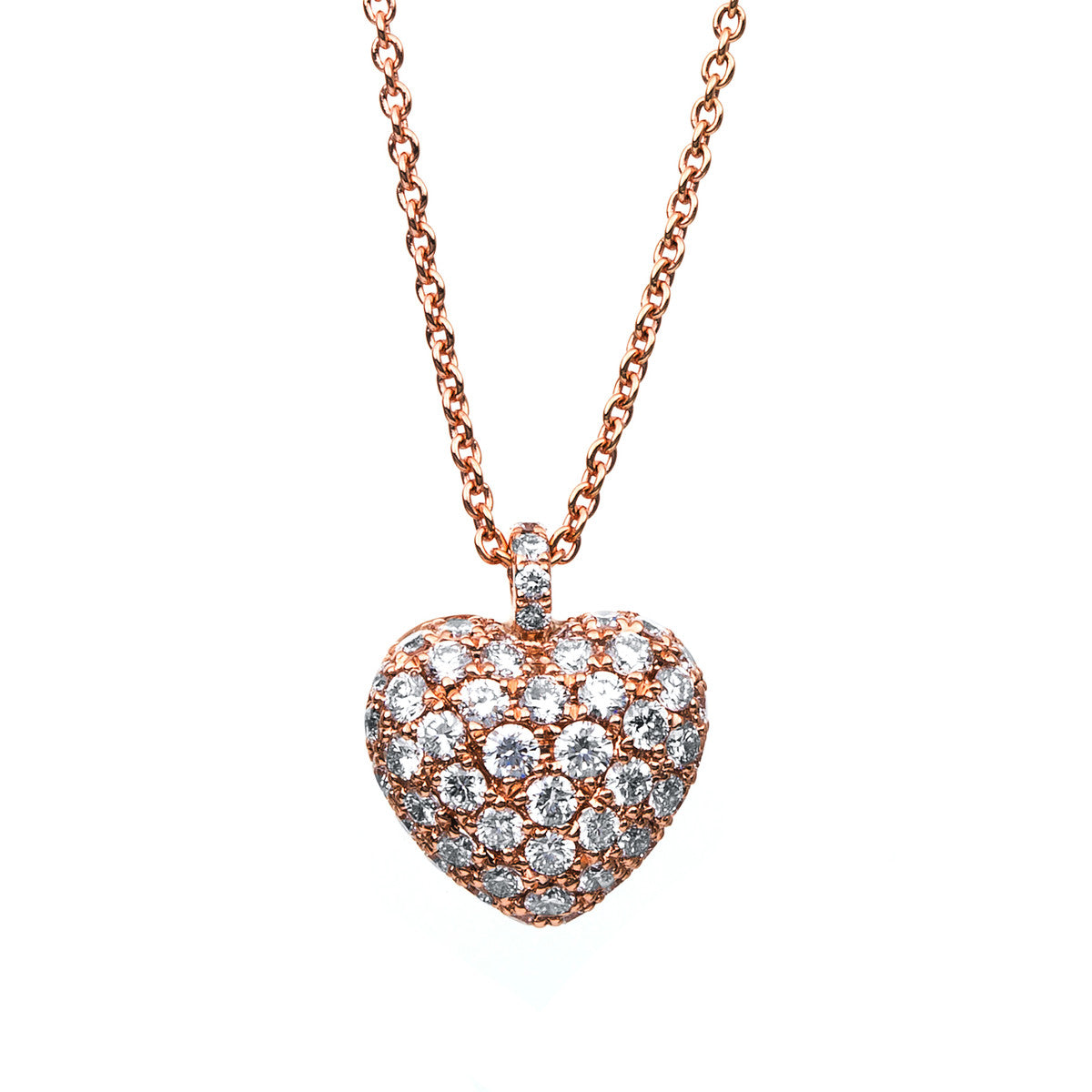 diamond full cut  heart necklace in red gold