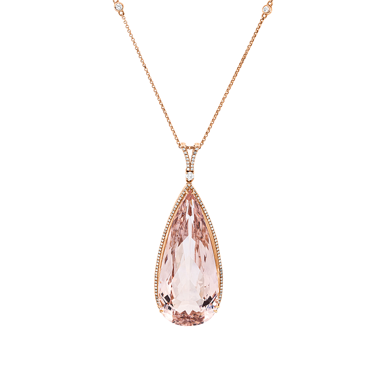 diamond full cut morganite colored stone classic necklace in red gold