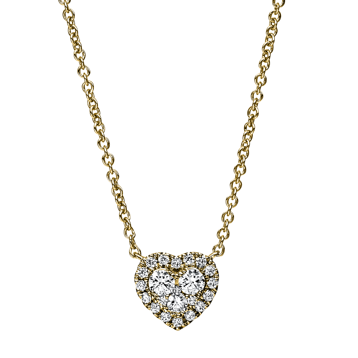 diamond full cut  heart necklace in yellow gold