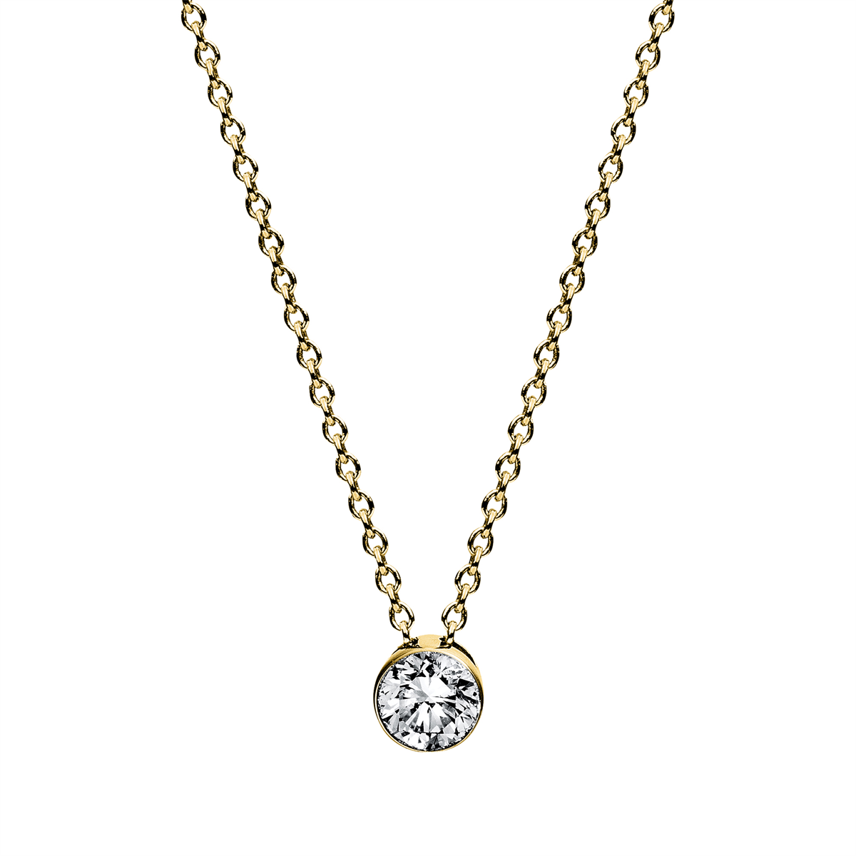 diamond full cut  solitaire necklace in yellow gold