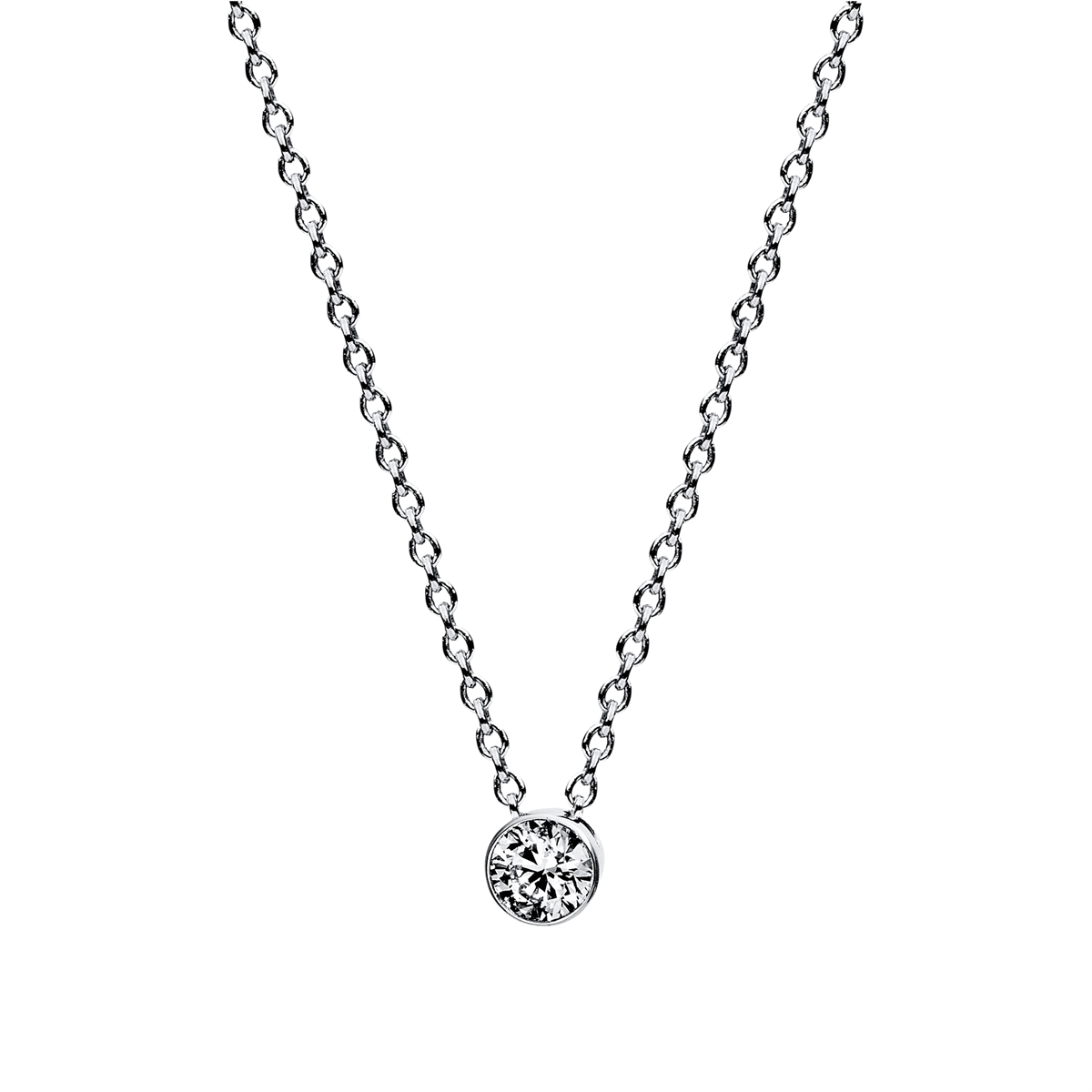 diamond full cut  solitaire necklace in white gold