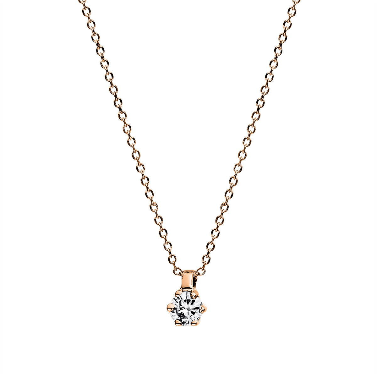 diamond full cut  solitaire necklace in red gold